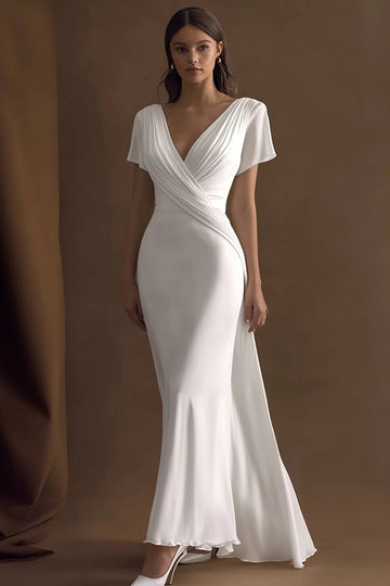 Ivory Mermaid V-Neck Ruched Engagement Dress
